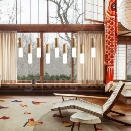 Moderne, eigentijdse 9-lichts houten hanglamp
