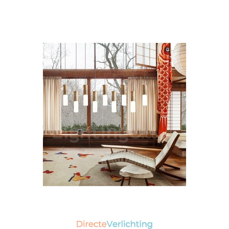 Moderne, eigentijdse 9-lichts houten hanglamp