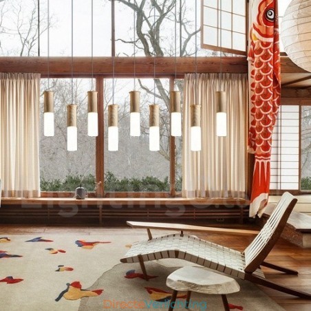 Moderne, eigentijdse 9-lichts houten hanglamp Moderne, eigentijdse 9-lichts houten hanglamp