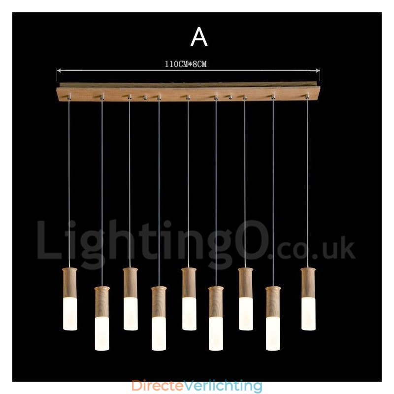 Moderne, eigentijdse 9-lichts houten hanglamp