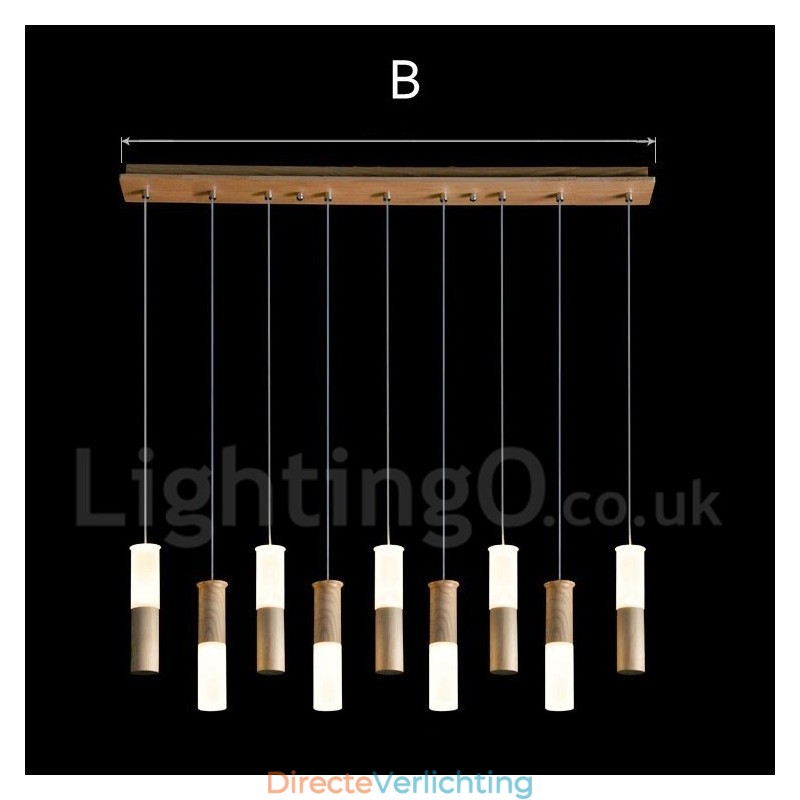 Moderne, eigentijdse 9-lichts houten hanglamp