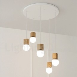 5-lichts rustieke lodge hanglamp van hout