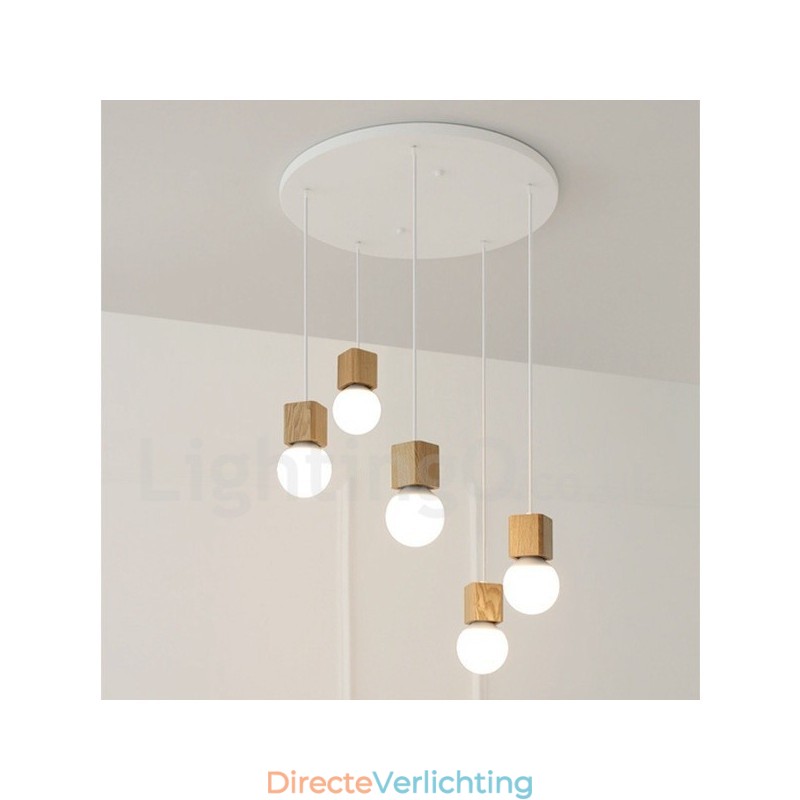 5-lichts rustieke lodge hanglamp van hout