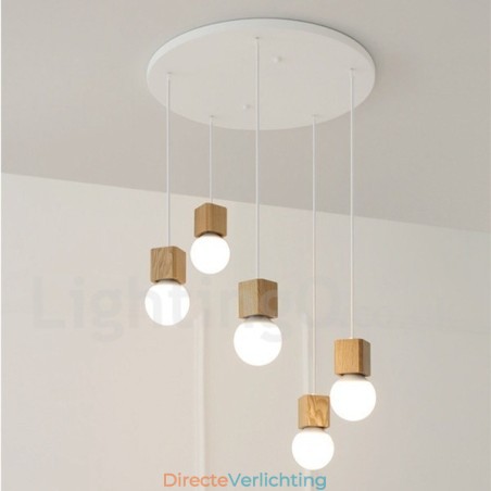 5-lichts rustieke lodge hanglamp van hout 5-lichts rustieke lodge hanglamp van hout