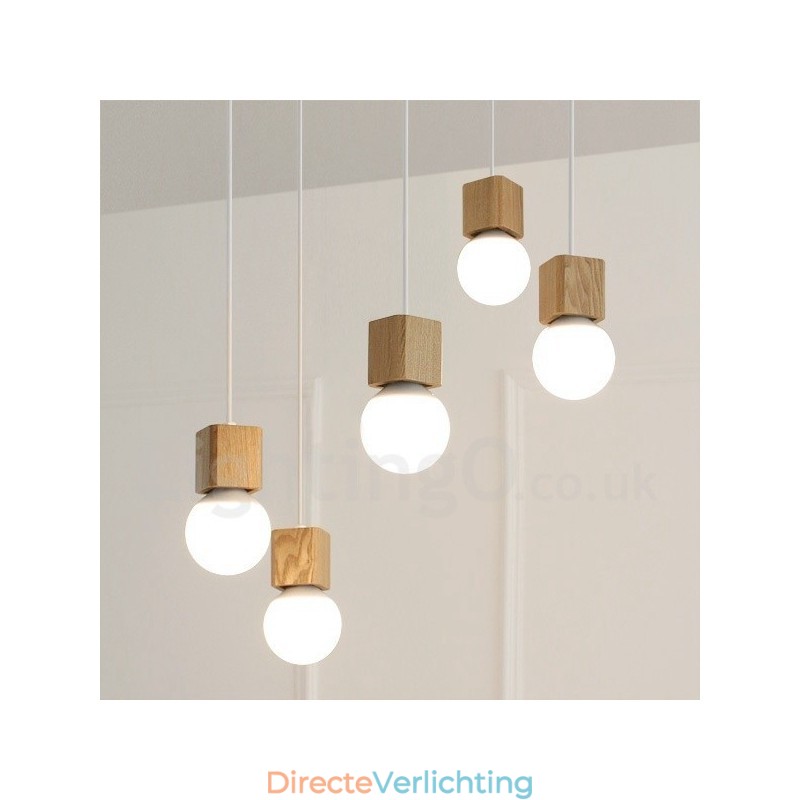 5-lichts rustieke lodge hanglamp van hout