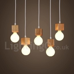 5-lichts rustieke lodge hanglamp van hout
