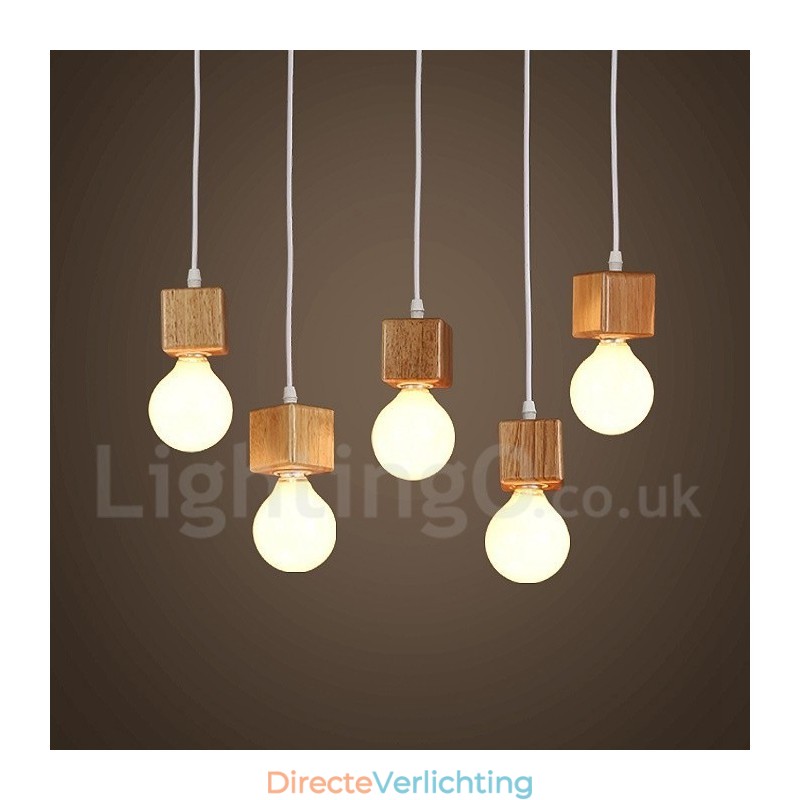 5-lichts rustieke lodge hanglamp van hout
