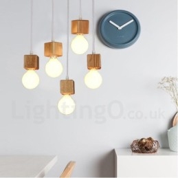 5-lichts rustieke lodge hanglamp van hout