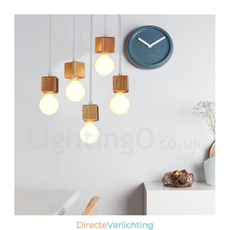 5-lichts rustieke lodge hanglamp van hout