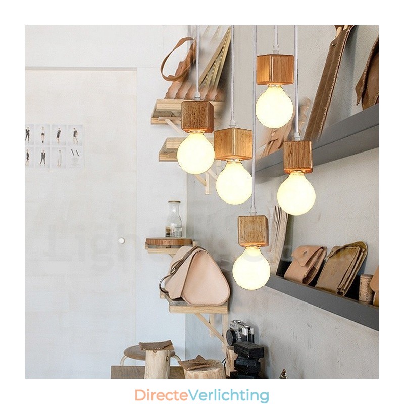 5-lichts rustieke lodge hanglamp van hout