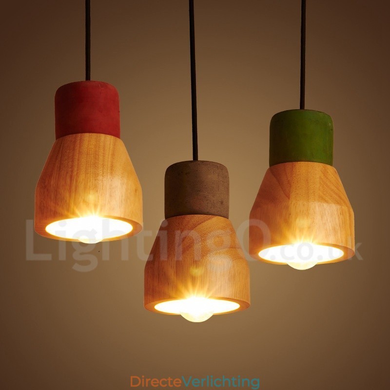 Vintage houten betonnen hanglamp