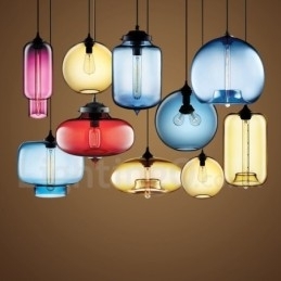 Moderne, eigentijdse, veelkleurige hanglamp met 1 lichtbron van glas