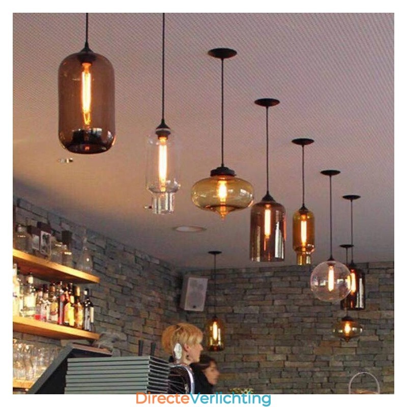 Moderne, eigentijdse, veelkleurige hanglamp met 1 lichtbron van glas