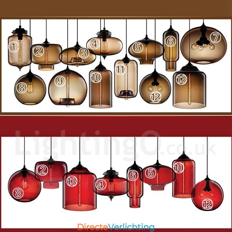 Moderne, eigentijdse, veelkleurige hanglamp met 1 lichtbron van glas