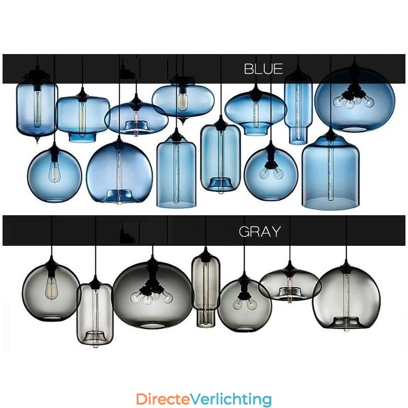 Moderne, eigentijdse, veelkleurige hanglamp met 1 lichtbron van glas