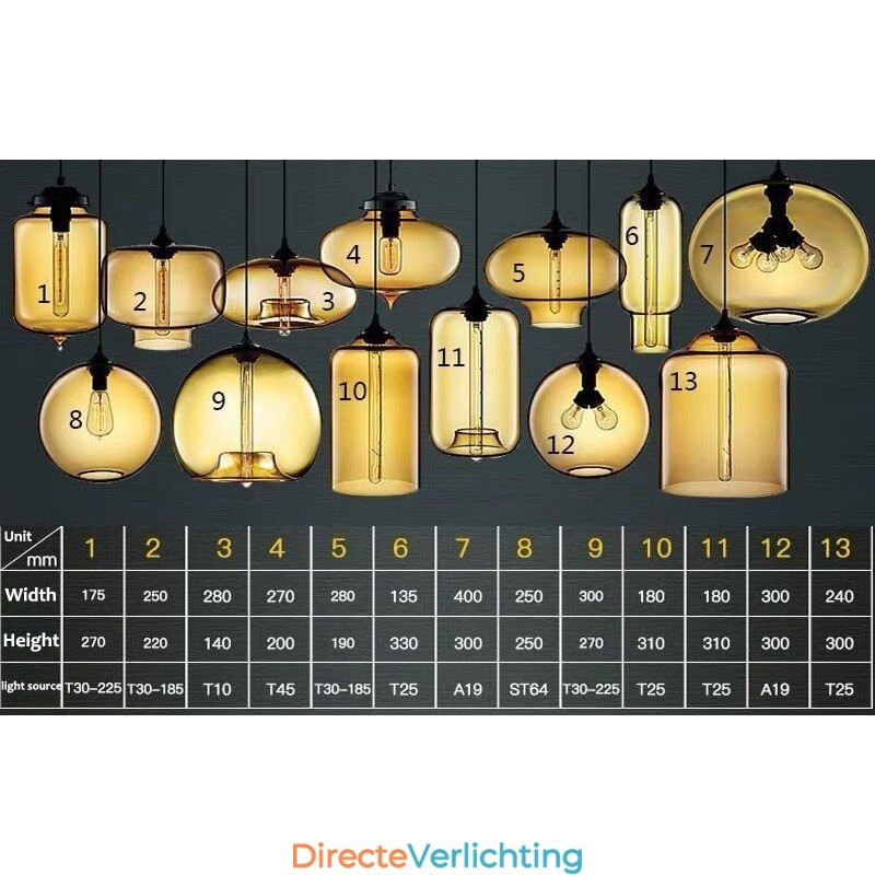 Moderne, eigentijdse, veelkleurige hanglamp met 1 lichtbron van glas