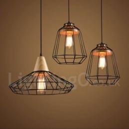 Landelijke metalen houten hanglamp
