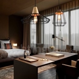 Landelijke metalen houten hanglamp