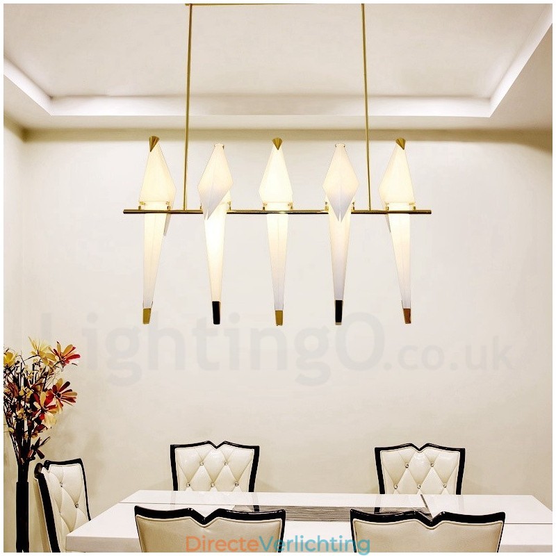 Moderne, eigentijdse papieren kraan 5-lichts hanglamp
