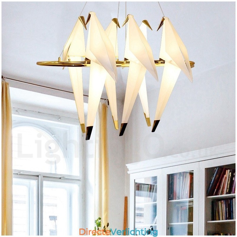 Moderne, eigentijdse papieren kraan hanglamp met 6 lampen