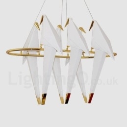 Moderne, eigentijdse papieren kraan hanglamp met 6 lampen