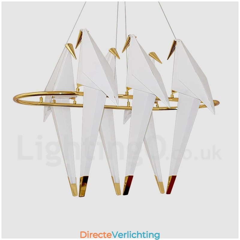 Moderne, eigentijdse papieren kraan hanglamp met 6 lampen