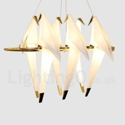 Moderne, eigentijdse papieren kraan hanglamp met 6 lampen