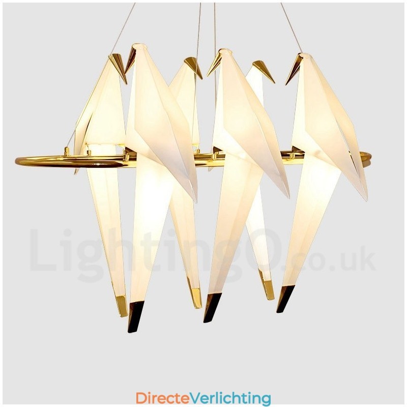 Moderne, eigentijdse papieren kraan hanglamp met 6 lampen