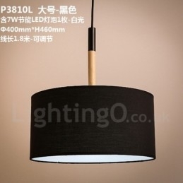 Moderne, eigentijdse houten trommel hanglamp met stoffen kap