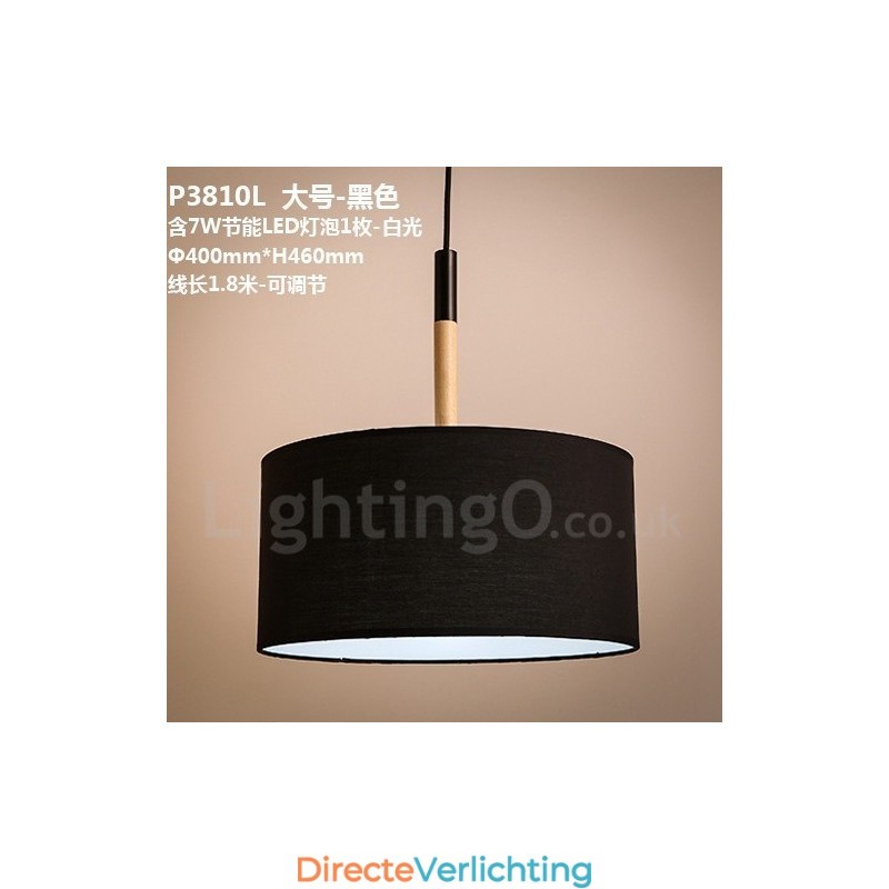 Moderne, eigentijdse houten trommel hanglamp met stoffen kap