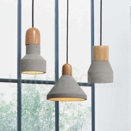 Enkelvoudige moderne, eigentijdse hanglamp van hout en beton