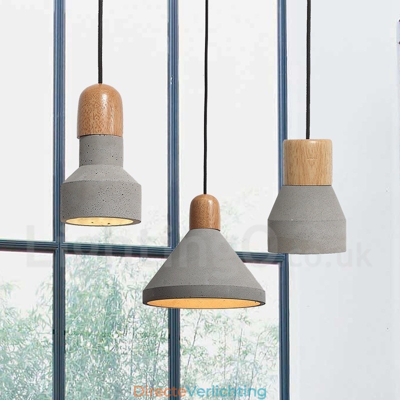 Enkelvoudige moderne, eigentijdse hanglamp van hout en beton