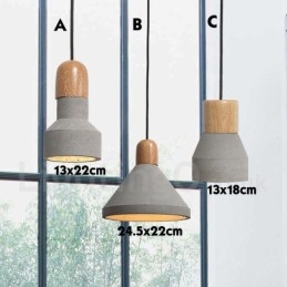 Enkelvoudige moderne, eigentijdse hanglamp van hout en beton