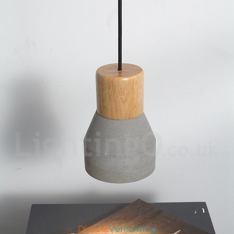 Enkelvoudige moderne, eigentijdse hanglamp van hout en beton