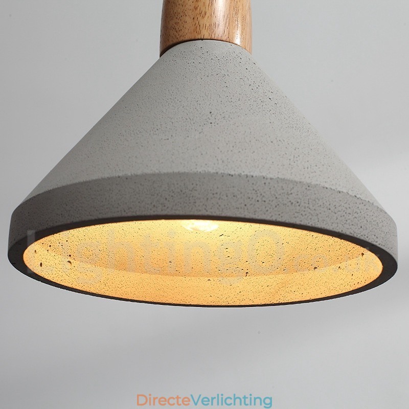 Enkelvoudige moderne, eigentijdse hanglamp van hout en beton