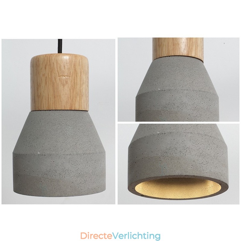 Enkelvoudige moderne, eigentijdse hanglamp van hout en beton
