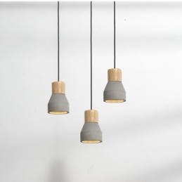 Enkelvoudige moderne, eigentijdse hanglamp van hout en beton