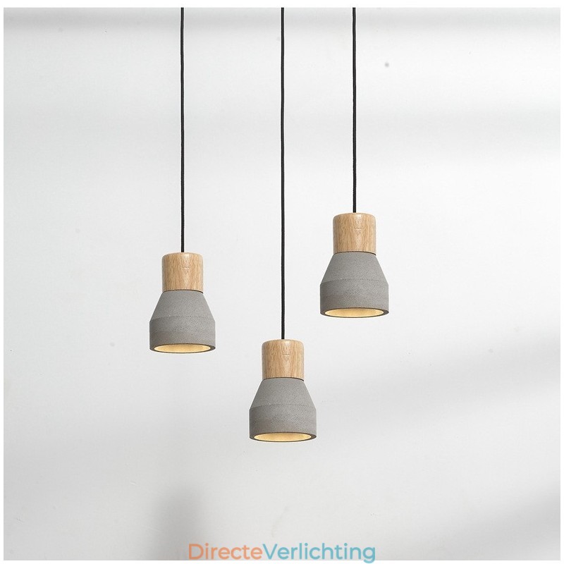 Enkelvoudige moderne, eigentijdse hanglamp van hout en beton