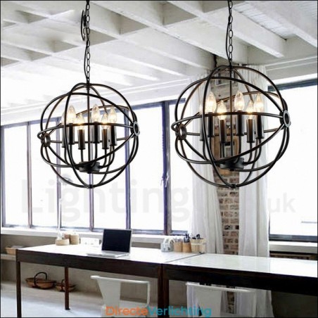 6-lichts metalen bolvormige vintage hanglamp 6-lichts metalen bolvormige vintage hanglamp