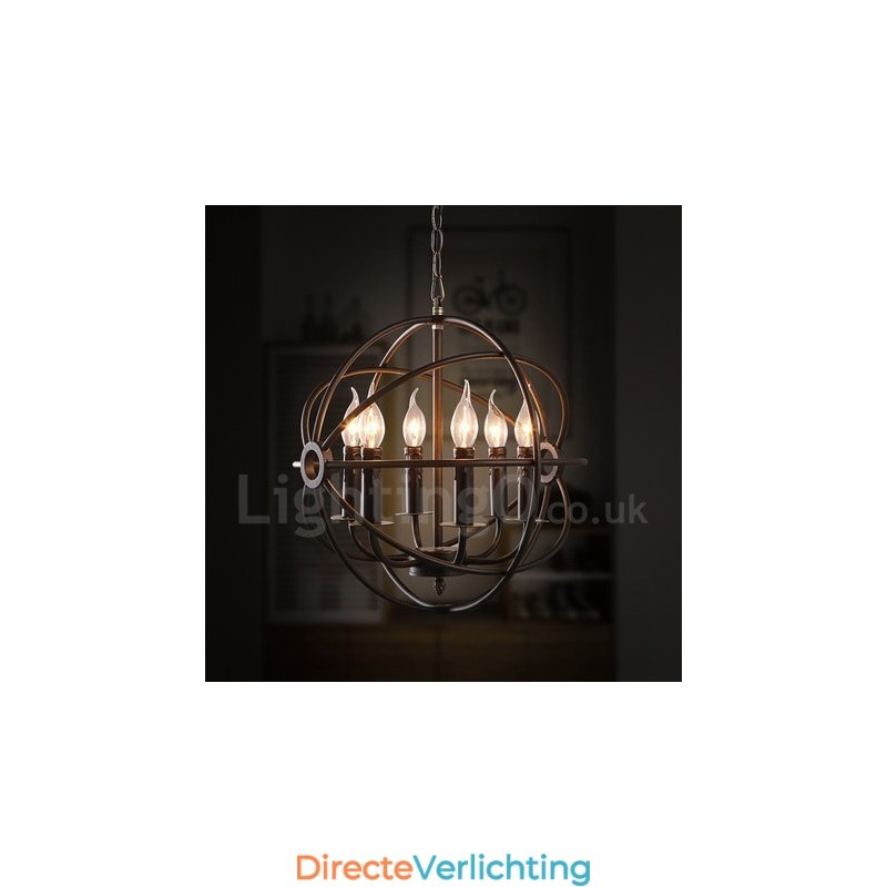 6-lichts metalen bolvormige vintage hanglamp