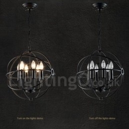 6-lichts metalen bolvormige vintage hanglamp