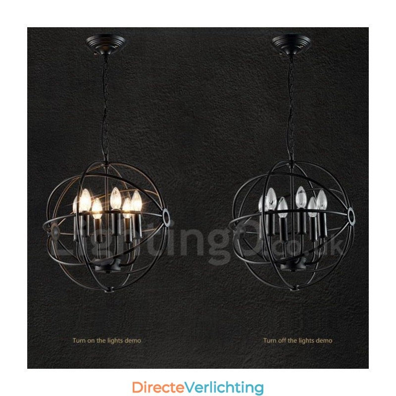 6-lichts metalen bolvormige vintage hanglamp