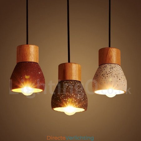 Moderne eigentijdse 1-lichts houten betonnen hanglamp Moderne eigentijdse 1-lichts houten betonnen hanglamp