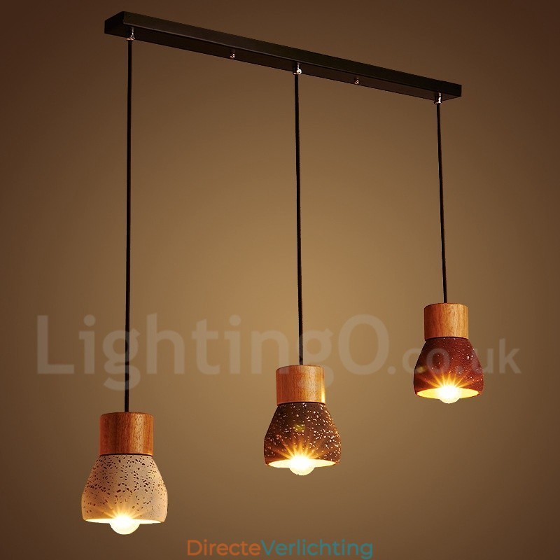 Moderne eigentijdse 1-lichts houten betonnen hanglamp