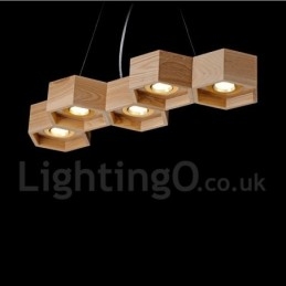 5-lichts houten moderne, eigentijdse hanglamp