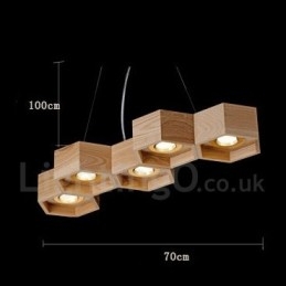 5-lichts houten moderne, eigentijdse hanglamp