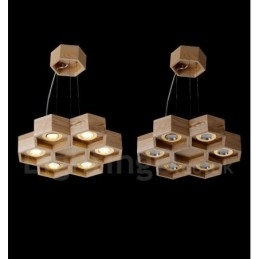6-lichts houten moderne, eigentijdse hanglamp