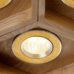 6-lichts houten moderne, eigentijdse hanglamp