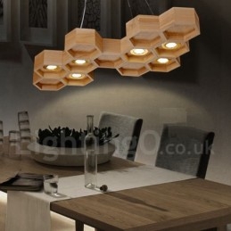 6-lichts houten moderne, eigentijdse hanglamp