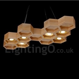 6-lichts houten moderne, eigentijdse hanglamp